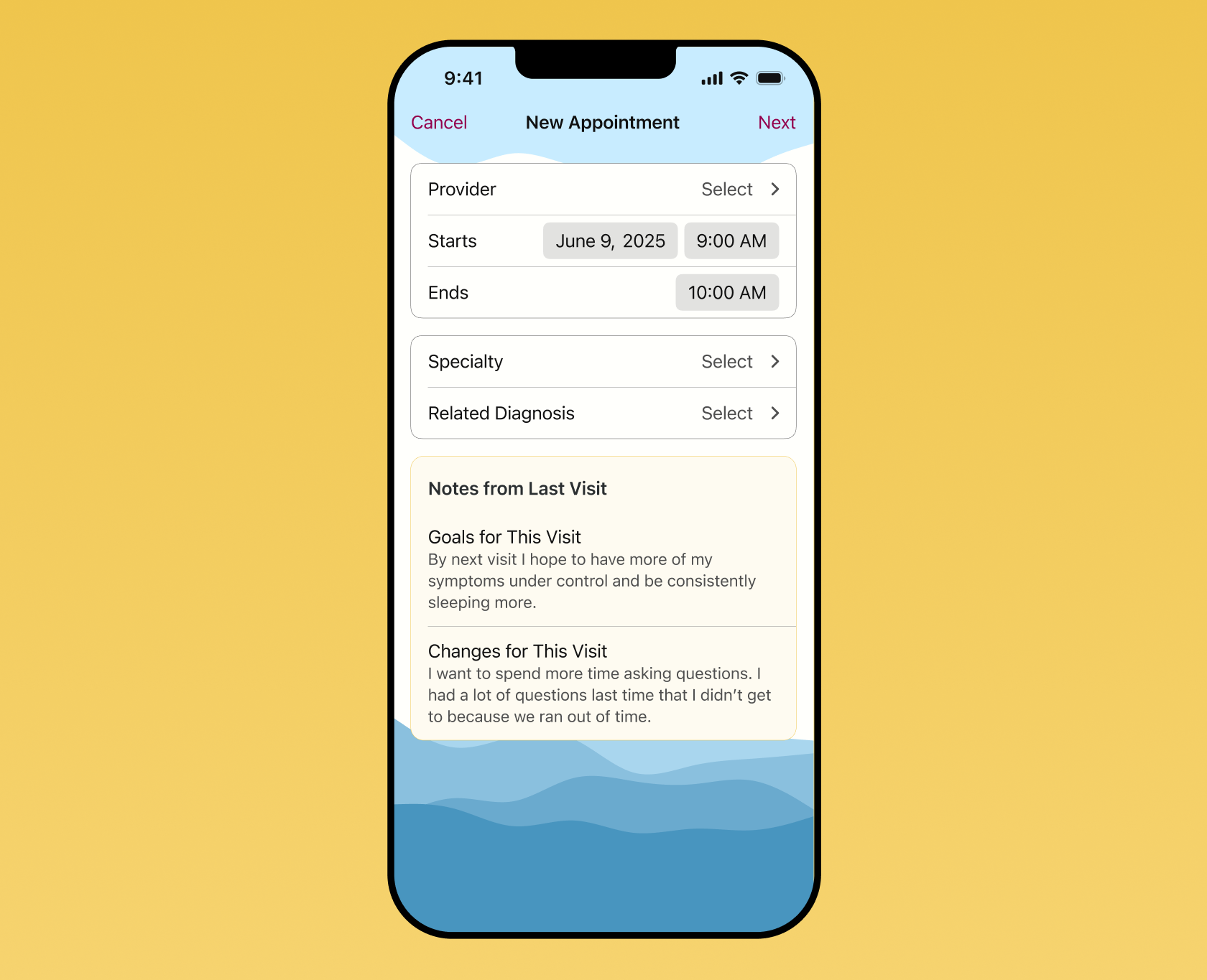 Adding an upcoming appointment in Wavelength Care